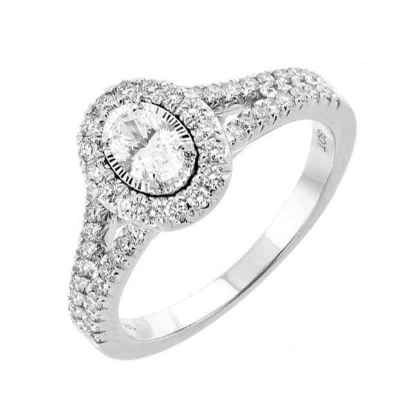 14k white gold tru-reflections oval halo prong ring (3/4 ct. tw.)