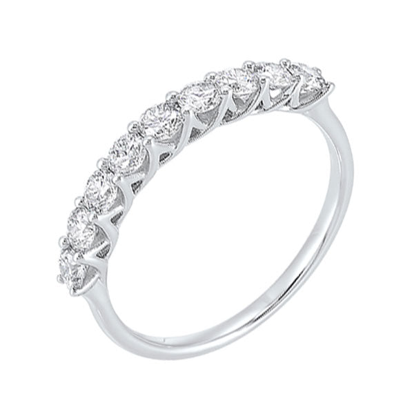 14k white gold 9 stone shared prong diamond band (3/4 ct. tw.)