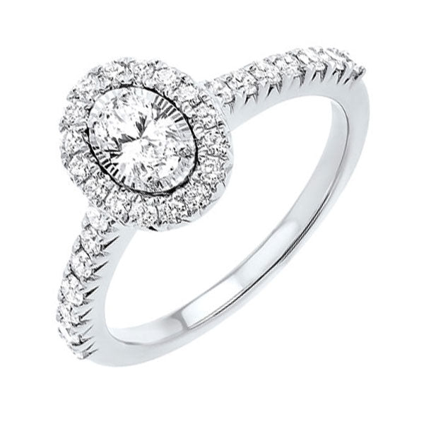 oval starburst halo diamond engagement ring in 14k white gold (1ctw)