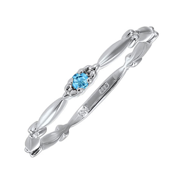 swiss blue topaz solitaire antique style slender stackable band in 10k white gold
