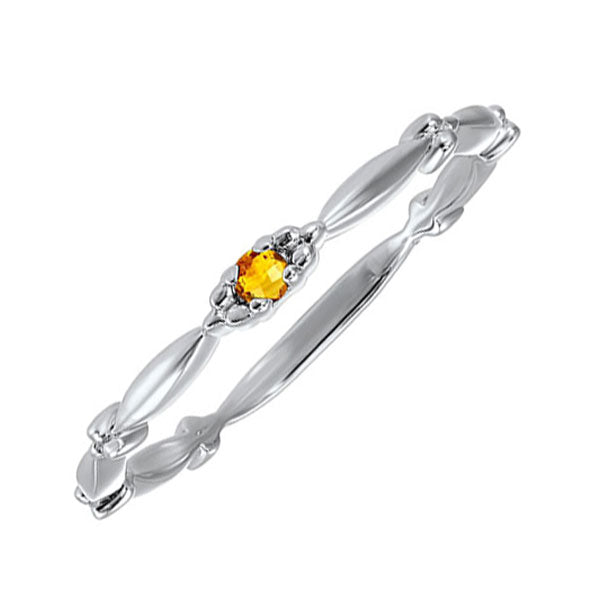 citrine solitaire antique style slender stackable band in 10k white gold