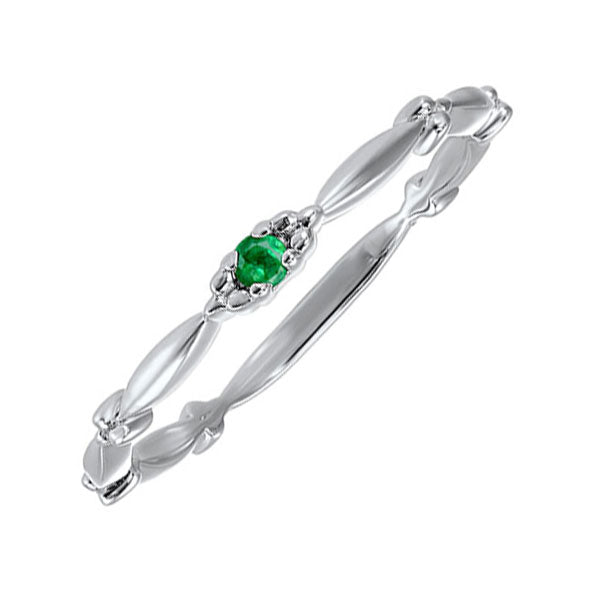 emerald solitaire antique style slender stackable band in 10k white gold