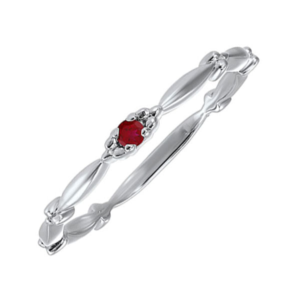 garnet solitaire antique style slender stackable band in 10k white gold