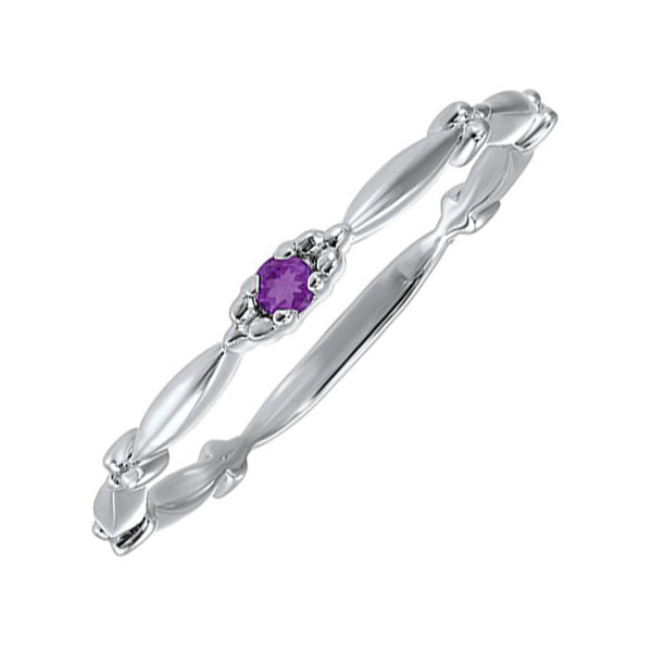 amethyst solitaire antique style slender stackable band in 10k white gold