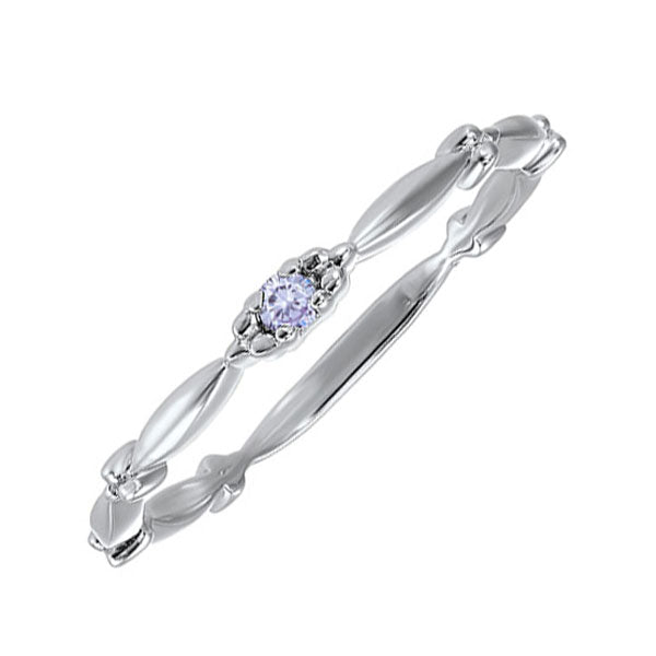 synthetic alexandrite solitaire antique style slender stackable band in 10k white gold