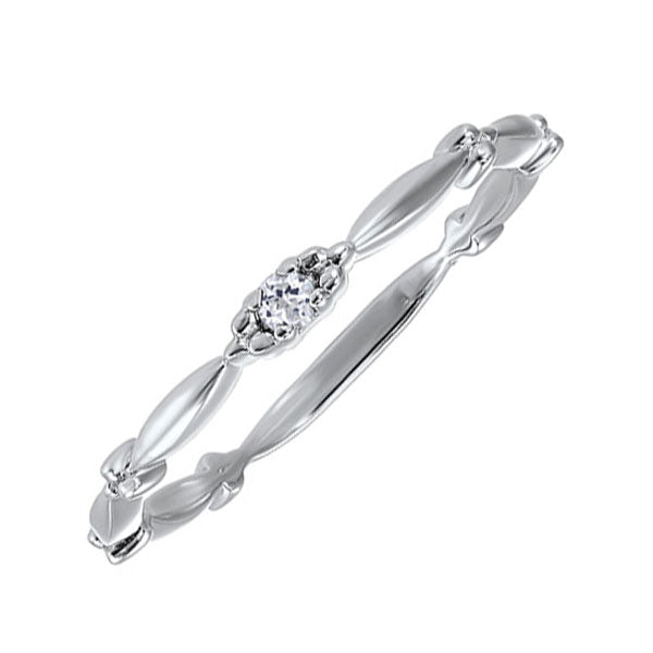 white topaz solitaire antique style slender stackable band in 10k white gold