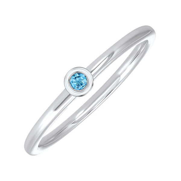 10k white gold stackable bezel blue topaz band