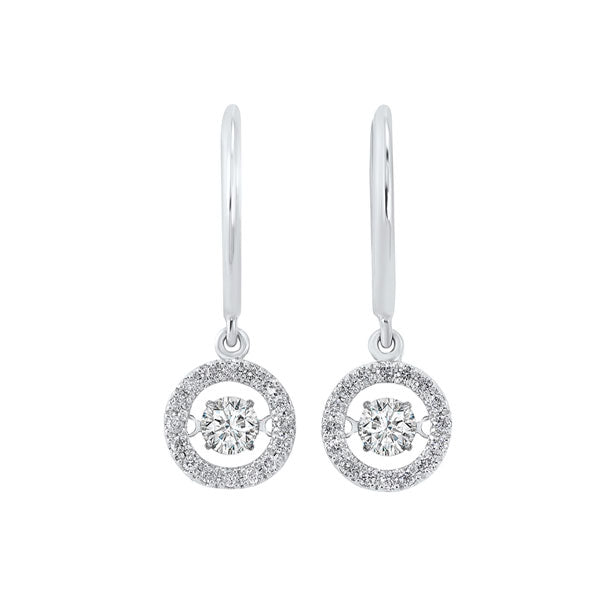14k white gold rhythm of love halo prong diamond earrings 3/4ct