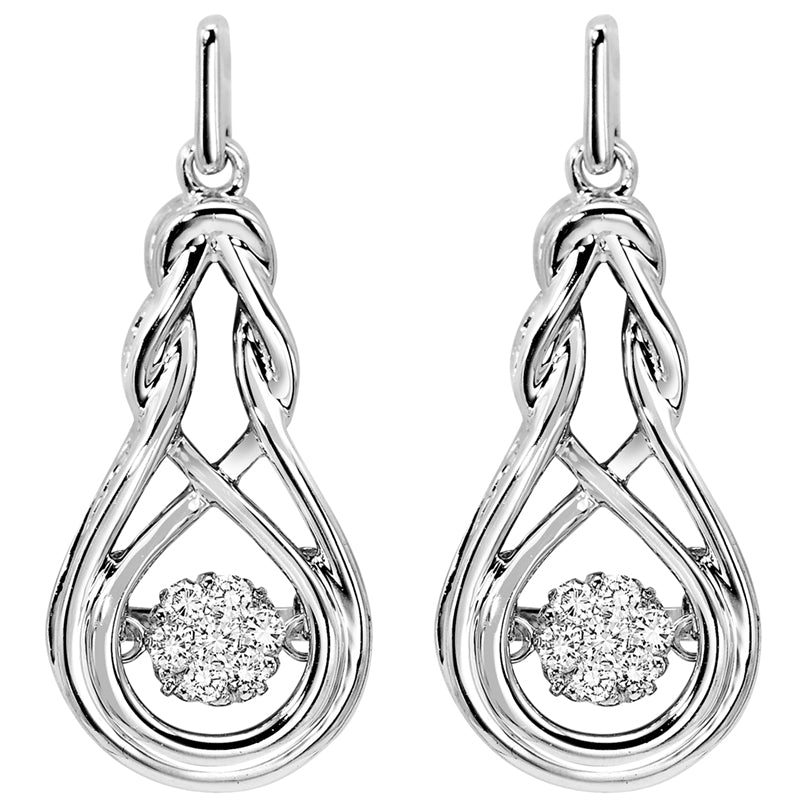 diamond rol rhythm of life love knot teardrop dangle earrings in sterling silver