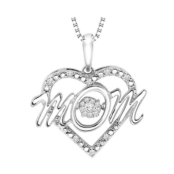 diamond rhythm of love mom ribbon pendant in sterling silver