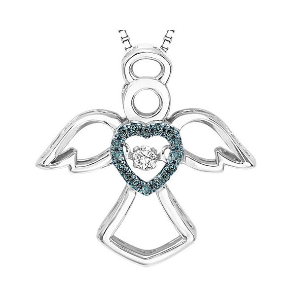 diamond rol rhythm of life heavenly angel pendant necklace in sterling silver (1/10ctw)