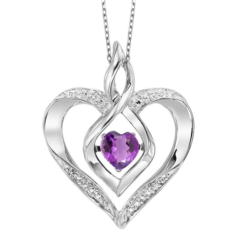 synthetic amethyst heart infinity symbol rol rhythm of love pendant in sterling silver