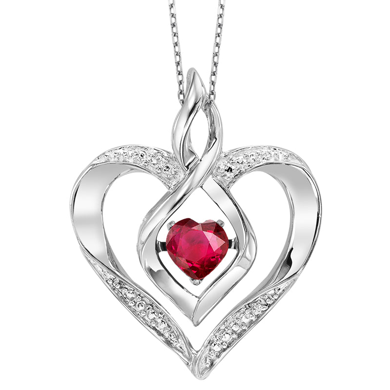 synthetic ruby heart infinity symbol rol rhythm of love pendant in sterling silver