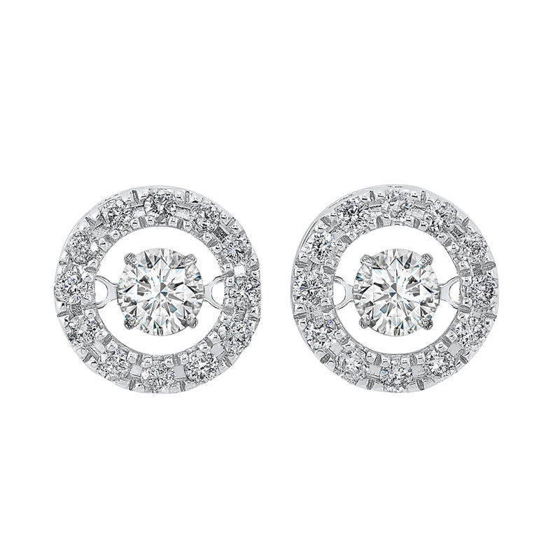14k white gold rhythm of love halo prong diamond earrings  3/4ct