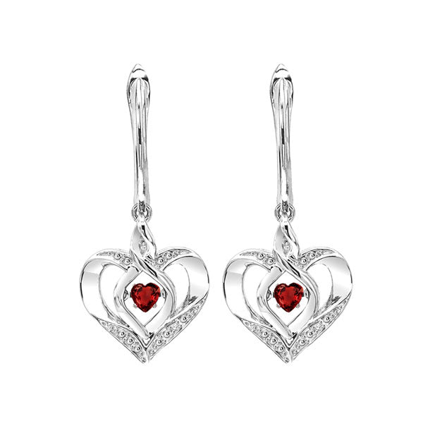 garnet heart earrings in sterling silver