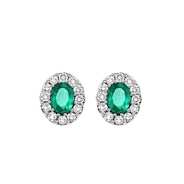 14k white gold color ensembles halo prong emerald earrings 1/5ct