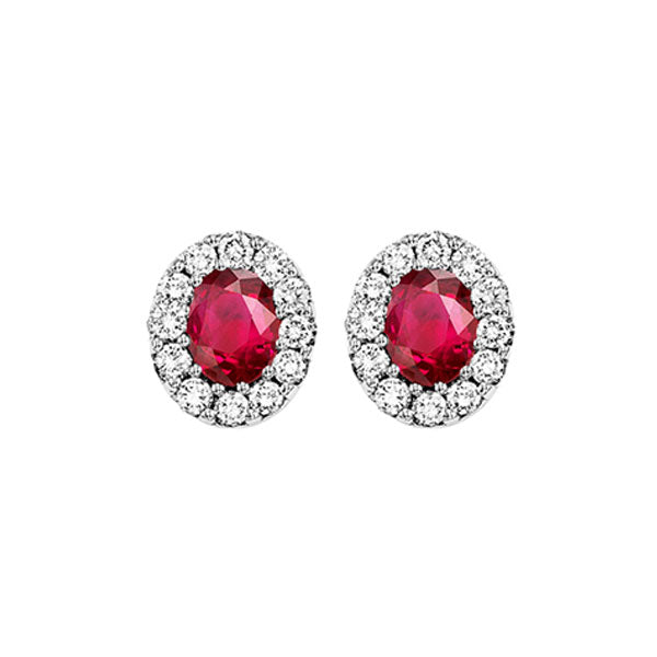 14k white gold color ensembles halo prong ruby earrings 1/5ct