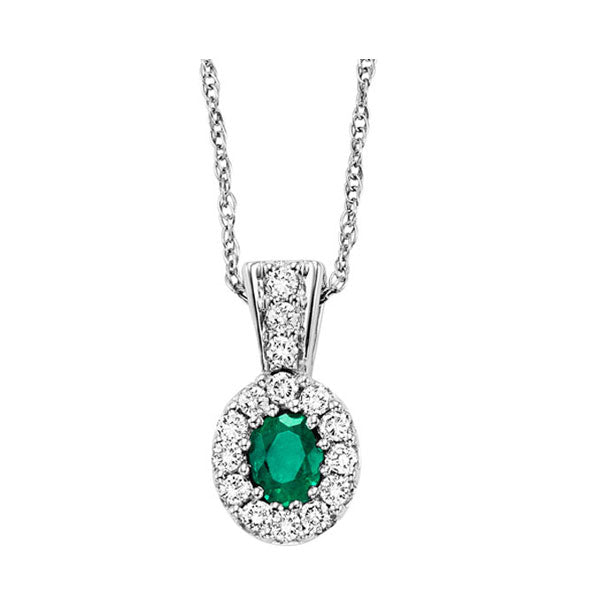 14k white gold color ensembles halo prong emerald pendant 1/7ct