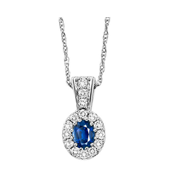 14k white gold color ensembles halo prong sapphire pendant 1/7ct