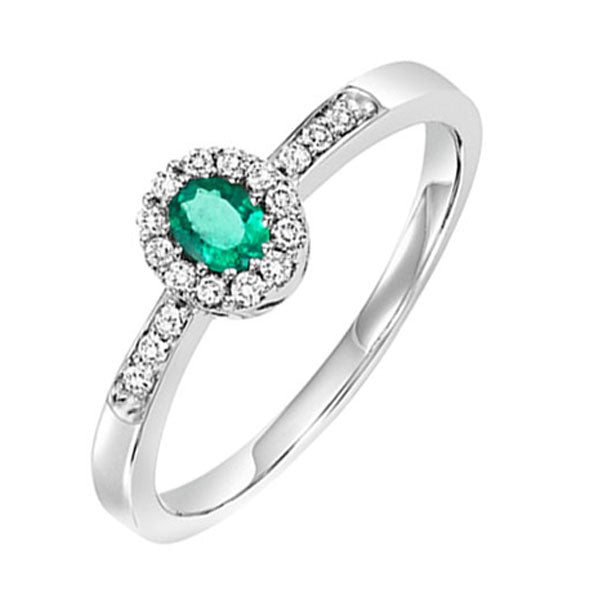 14k white gold color ensembles halo prong emerald ring 1/6ct