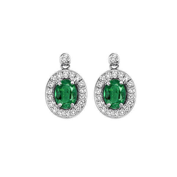 14k white gold color ensembles halo prong emerald earrings 1/4ct