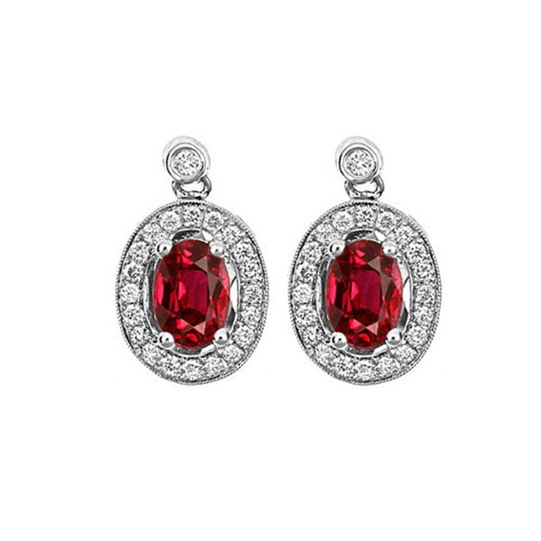 14k white gold color ensembles halo prong ruby earrings 1/4ct