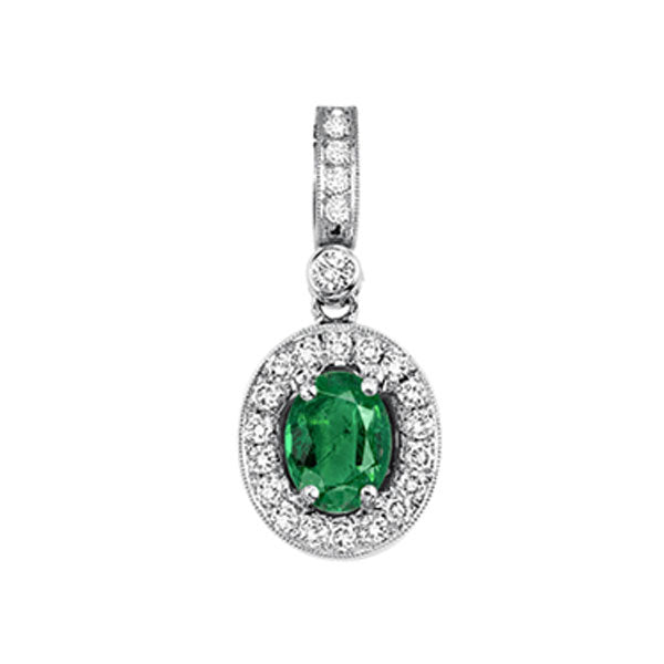 14k white gold color ensembles halo prong emerald pendant 1/8ct