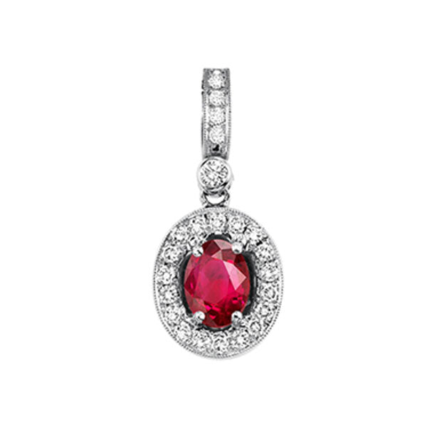 14k white gold color ensembles halo prong ruby pendant 1/8ct