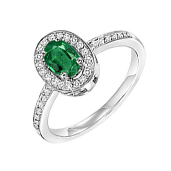 14k white gold halo prong emerald ring (1/5 ct. tw.)