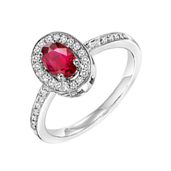 14k white gold halo prong ruby ring (1/5 ct. tw.)