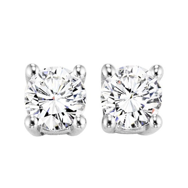 diamond round classic solitaire stud earrings in 14k white gold (1 ctw)