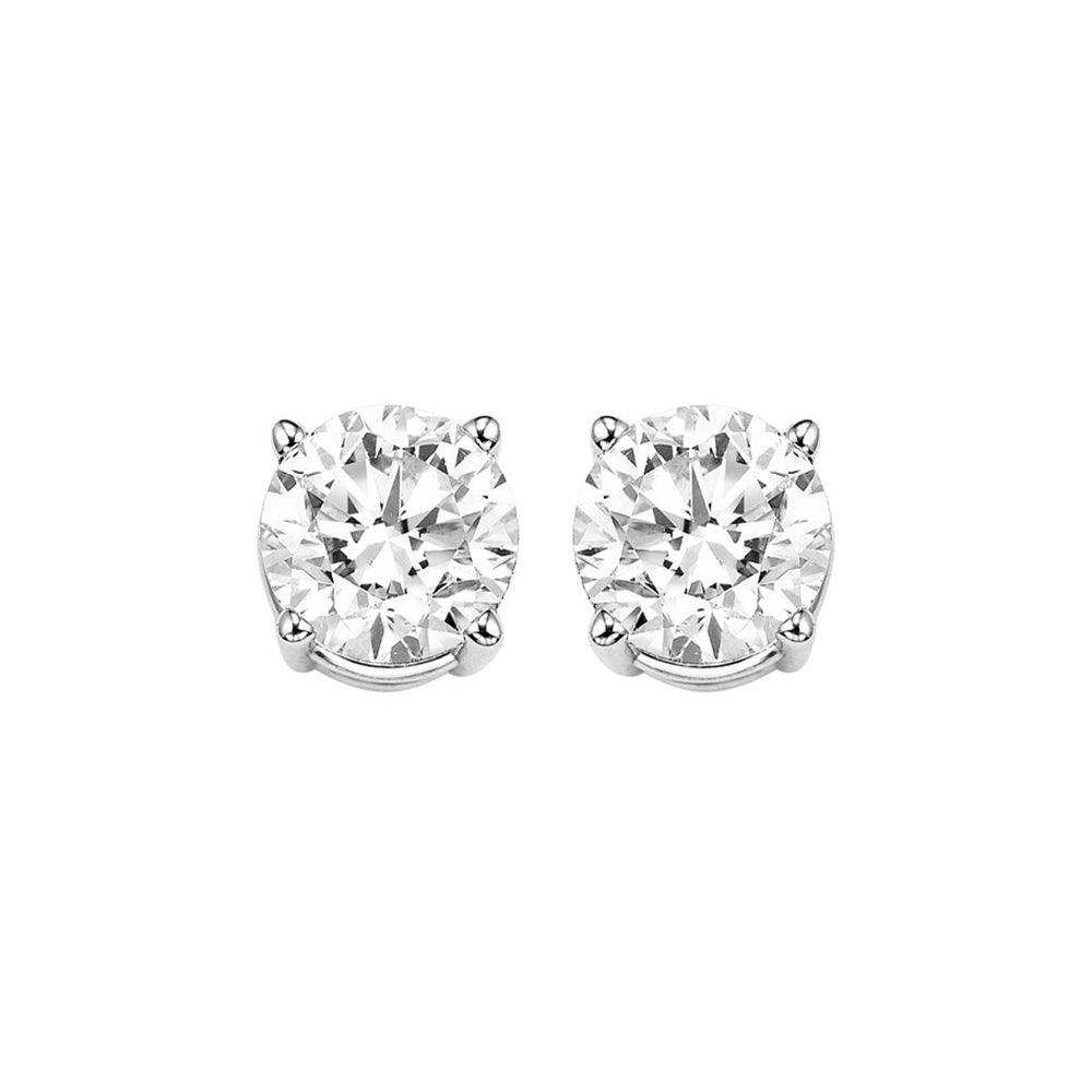diamond round classic solitaire stud earrings in 14k white gold (1 ctw)