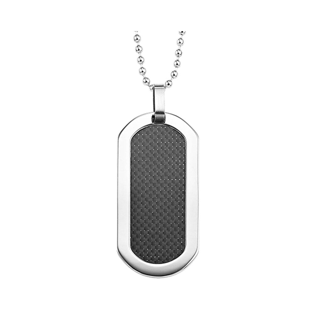 men's midnight carbon fiber dog tag pendant in stainless steel