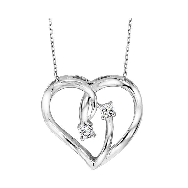 diamond 2-stone open ribbon heart pendant necklace in sterling silver
