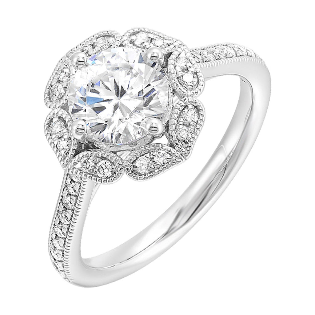 14KW Semi-Mount Halo Style Engagement Ring with Diamonds 1/4 CTW