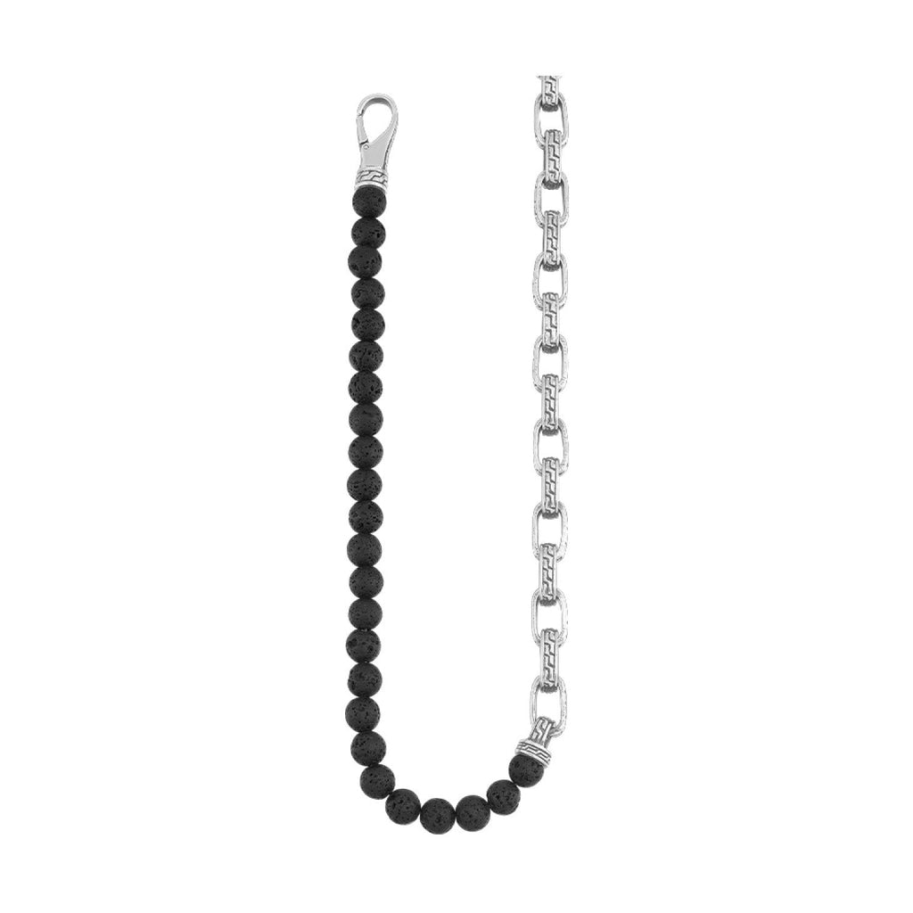 Steel Chain Link and Black Bead Bracelet