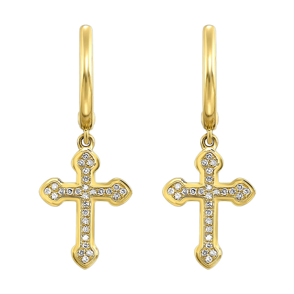 14KY Diamond Cross Dangle Earrings 1/12 CTW