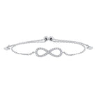 diamond infinity symbol heart charm bolo bracelet in sterling silver - adjustable
