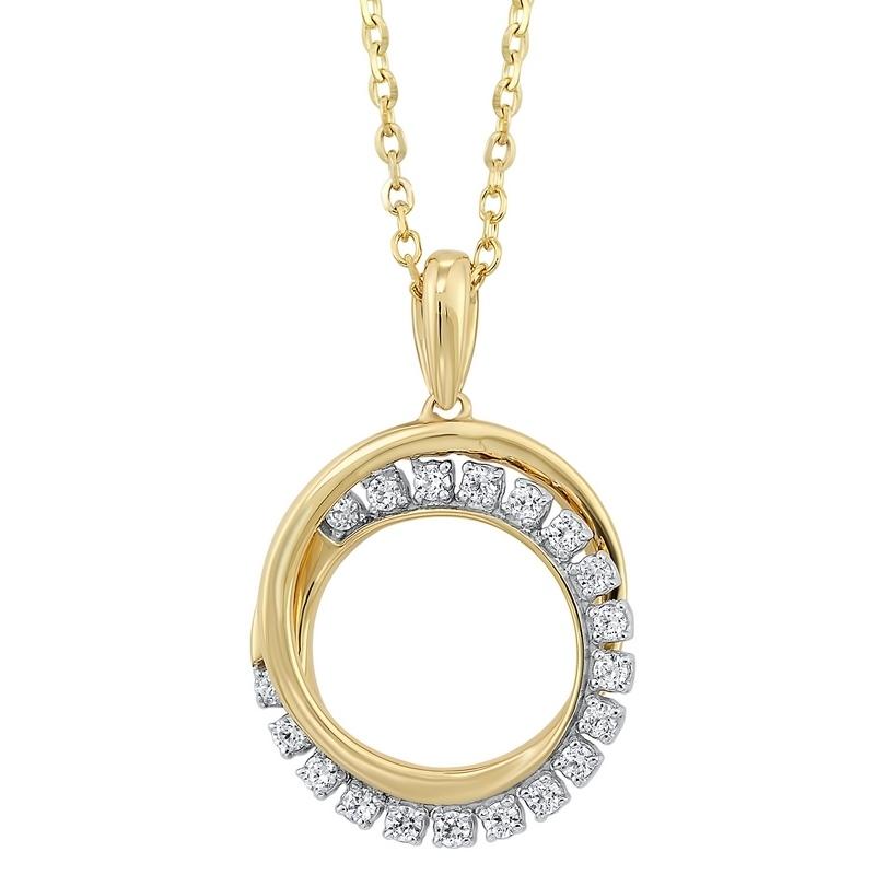 diamond double eternity circle pendant necklace in 14k yellow gold (1/10 ctw)
